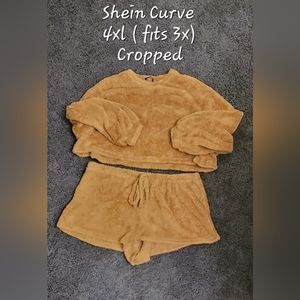 Shein 4x brown furry cropped pj set